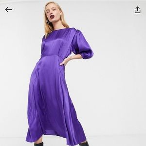 ASOS satin puff sleeve midi tea dress
